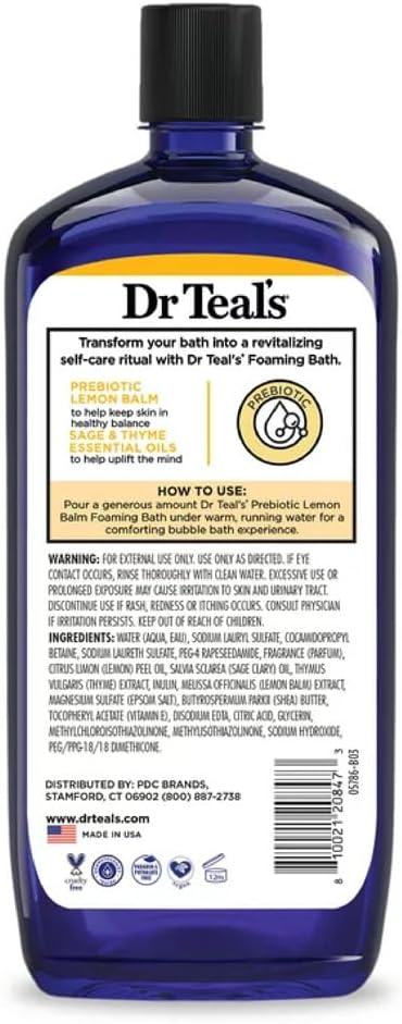 Dr.Teal's Foaming Bath with Pure Epsom Salt Prebiotic Lemon Balm 1000ML