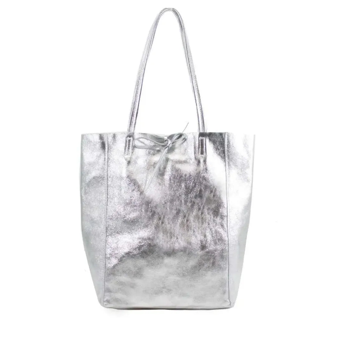 Ladies Soft Italian Real Leather Metallic Shopper Tote Bags Women Girls College Shoulder Handbags for Women