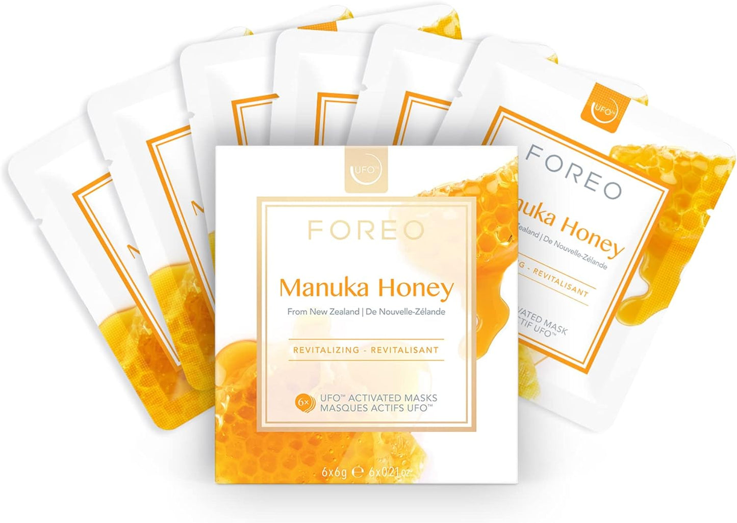 FOREO Manuka Honey UFO Activated Facial Mask for Dull and Fatigued Skin, 6 pack, Anti-Aging, Soothing, Manuka Honey & Allantoin, Cruelty-Free, Clean Formula, Compatible with all UFO devices