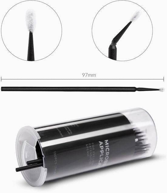 Nanolash Microbrush Applicators 100 pcs - eyelash microbrushes, disposable eyelash applicators, micro brushes for eyelash extensions (1.5 mm)