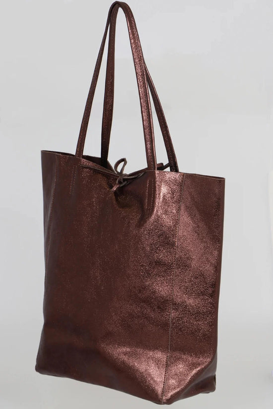 Ladies Soft Italian Real Leather Metallic Shopper Tote Bags Women Girls College Shoulder Handbags for Women