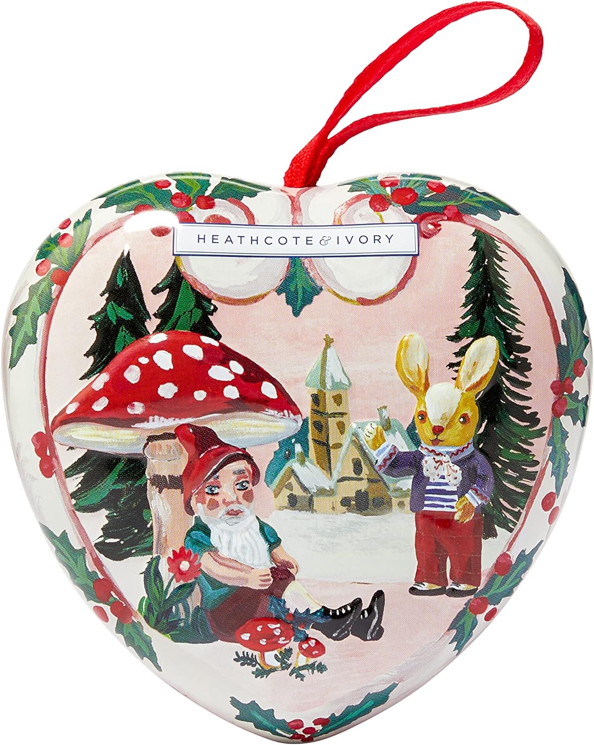 Vintage & Co Beauty X Nathalie Lete Christmas-Scented Soap in Heart Shaped Tin 90g (with display tray) - Festive Heart Shaped Moisturizing Soap, Holiday-Themed Packaging
