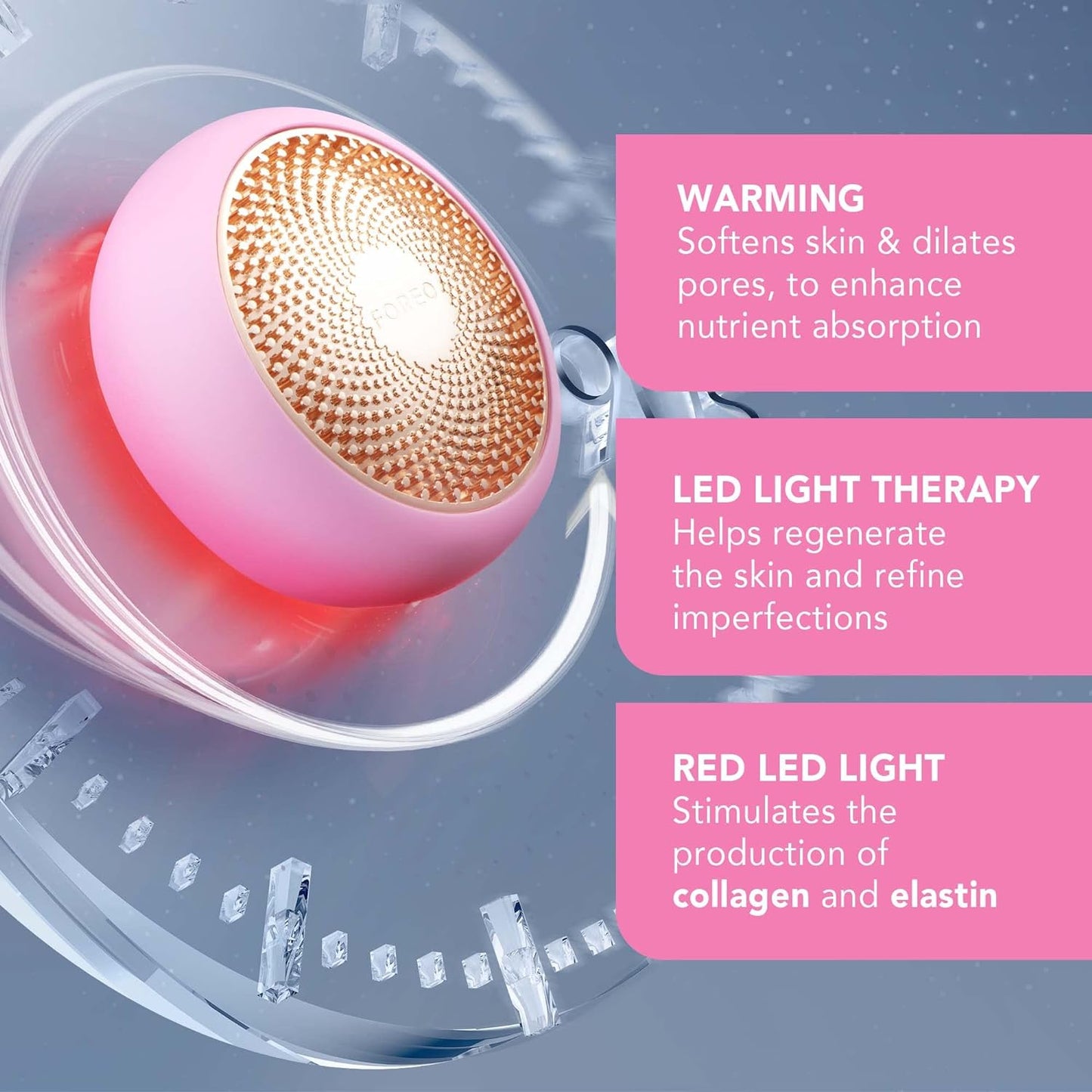 FOREO UFO Full Facial LED Face Mask Treatment, Red Light Therapy Face Care, Korean Skincare, Thermotherapy, Cryotherapy, Face Massager, Moisturiser, Increased Skin Care Absorption- Pearl Pink