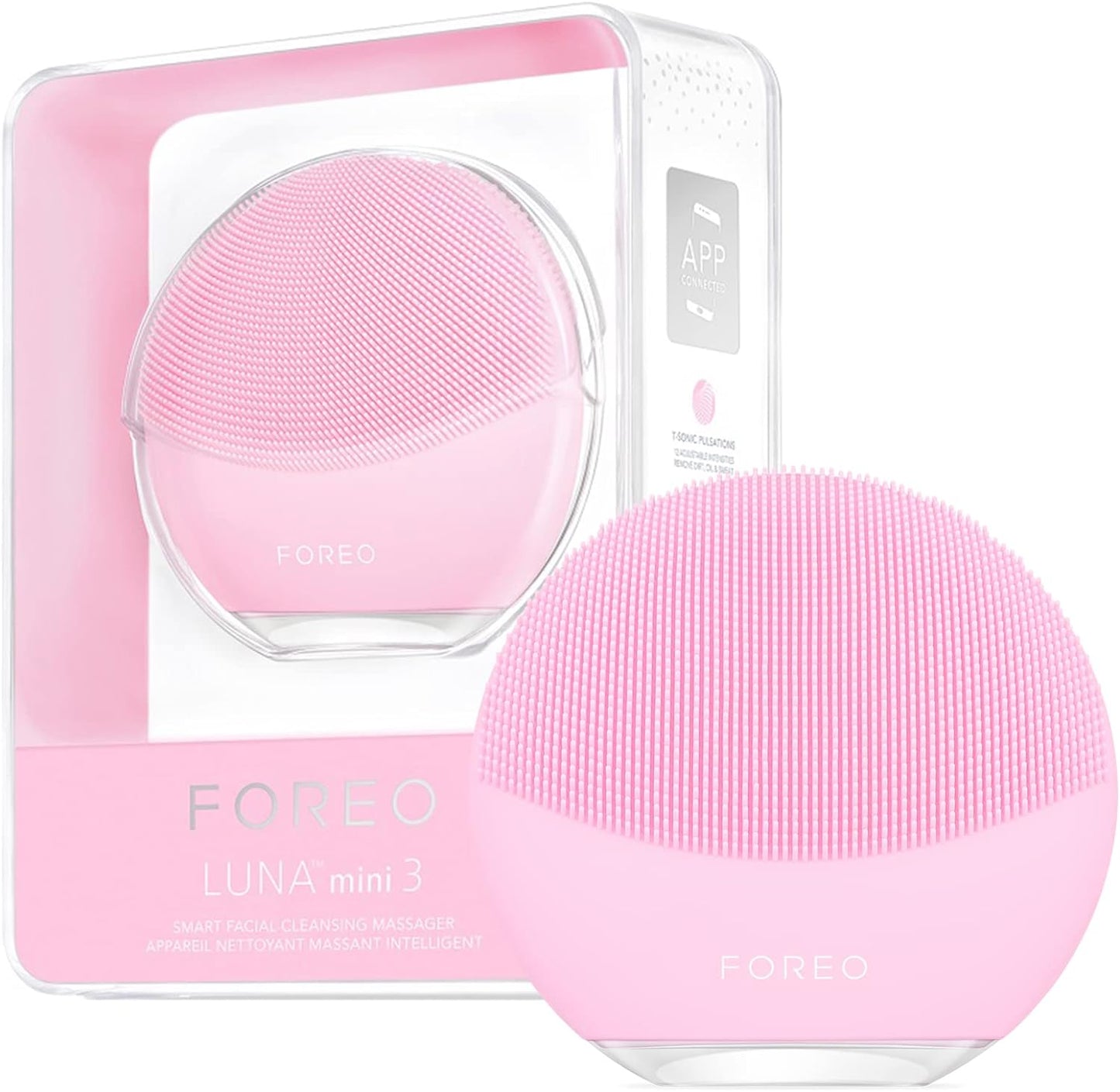 Foreo Luna Mini 3 Facial Cleansing Brush - Travel Accessories - Face Massager Electric, Ultra-Hygienic Silicone - Simple Face Wash - Electric Face Cleanser - App-Connected - Pearl Pink