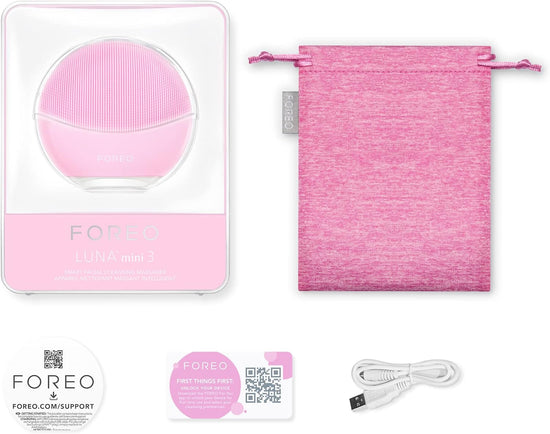 Foreo Luna Mini 3 Facial Cleansing Brush - Travel Accessories - Face Massager Electric, Ultra-Hygienic Silicone - Simple Face Wash - Electric Face Cleanser - App-Connected - Pearl Pink