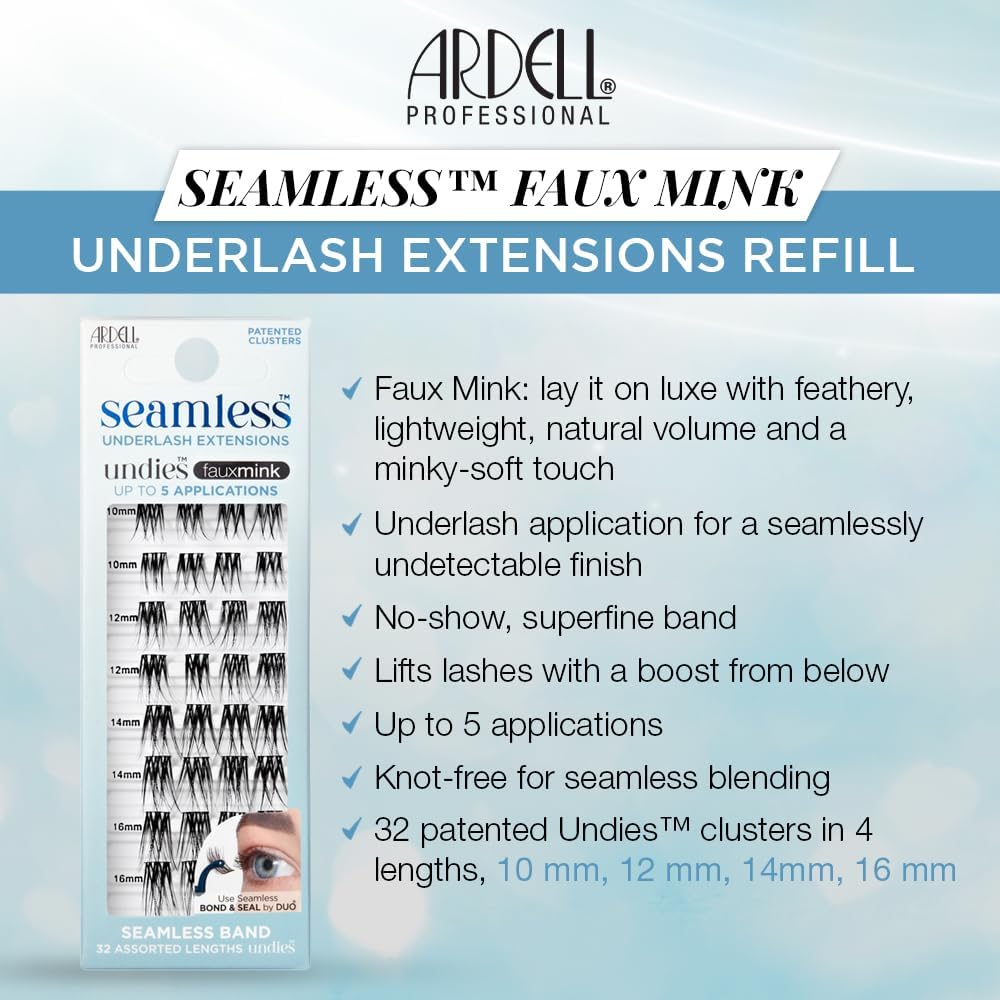 Ardell Seamless Underlash Extensions Refill Faux Mink, False Eyelashes, Vegan Friendly, 32 Assorted Lengths (Pack of 1)