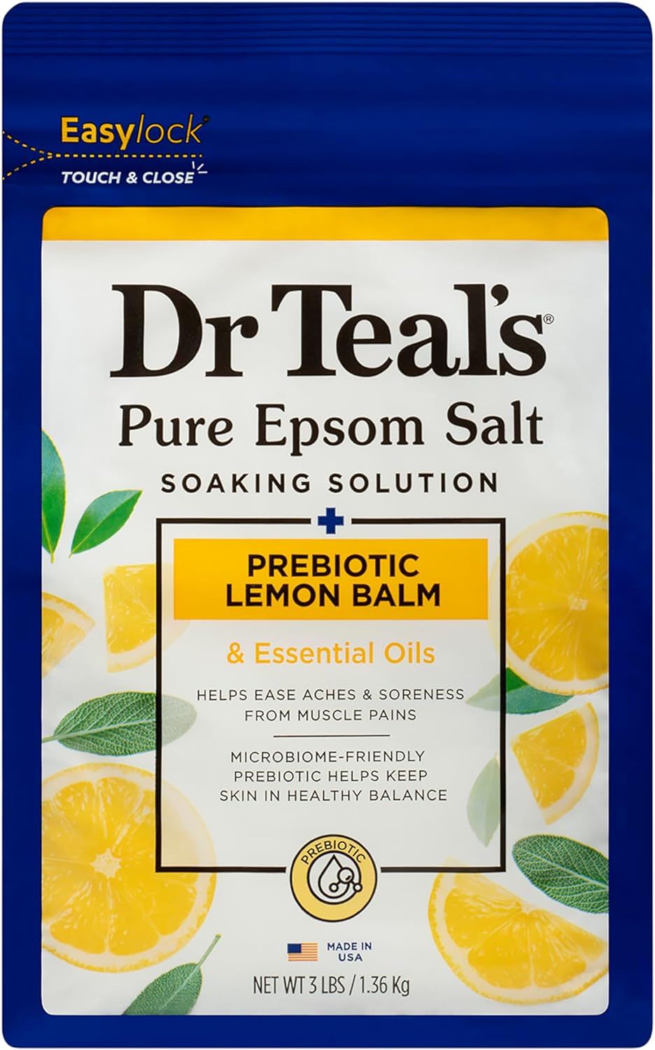 Dr Teal's Epsom Salt Soaking Solution Prebiotic Lemon Balm 1.36Kg