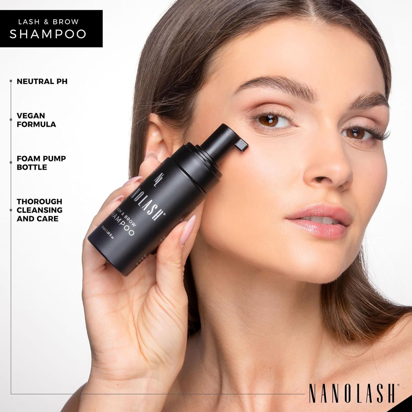 Nanolash Lash & Brow Shampoo 50 ml - cleansing shampoo for eyelashes and eyebrows, eyelash foam, eyelash extension cleanser