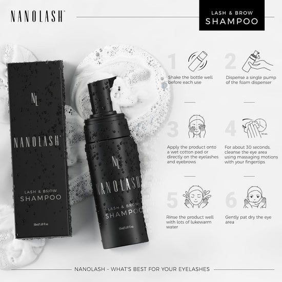 Nanolash Lash & Brow Shampoo 50 ml - cleansing shampoo for eyelashes and eyebrows, eyelash foam, eyelash extension cleanser