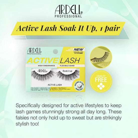 Ardell Active Lash Soak It Up False Eyelashes, Water-resistant, Medium Volume and Length, Vegan Friendly, 1 Pair (Pack of 1)