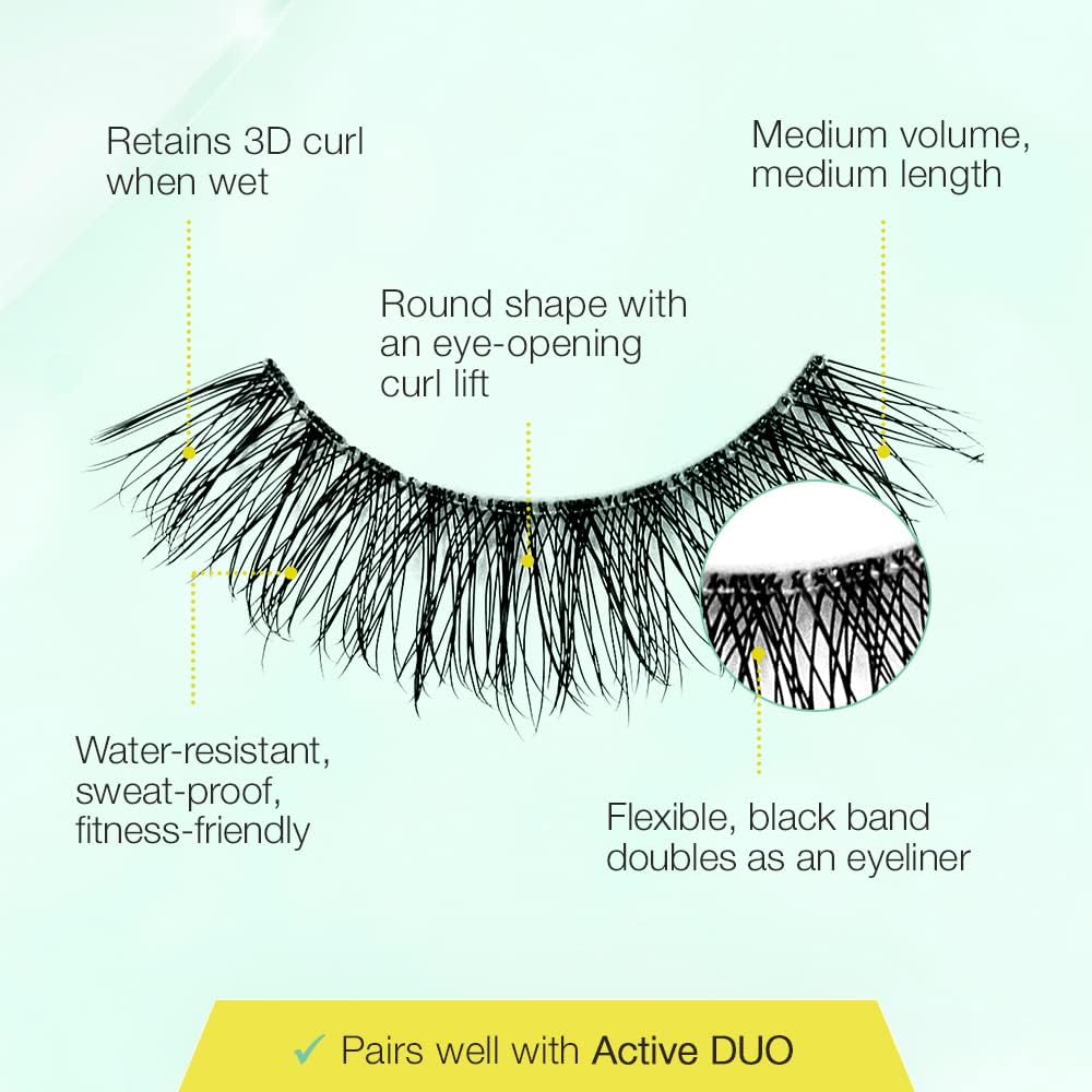 Ardell Active Lash Soak It Up False Eyelashes, Water-resistant, Medium Volume and Length, Vegan Friendly, 1 Pair (Pack of 1)