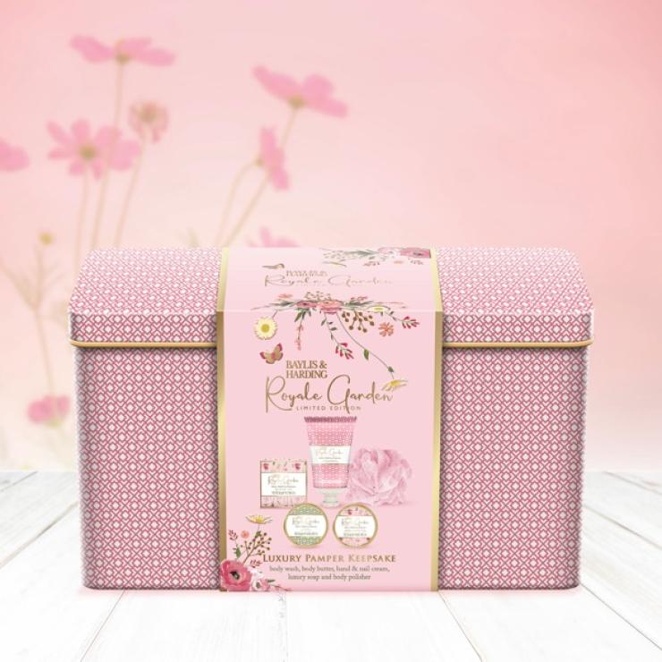 Baylis & Harding Royale Garden Rose, Poppy & Vanilla Luxury Pamper Keepsake Tin Gift Set - Vegan Friendly