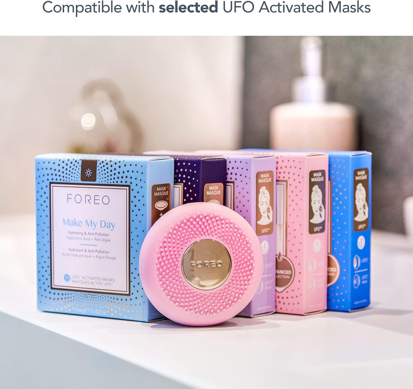 Foreo Ufo Mini Full Facial Led Mask Treatment, Red Light Therapy, Face Masks Beauty Treatment, Korean Skincare, Thermotherapy & Face Massager, Moisturiser, Increased Skin Care Absorption, Pearl Pink