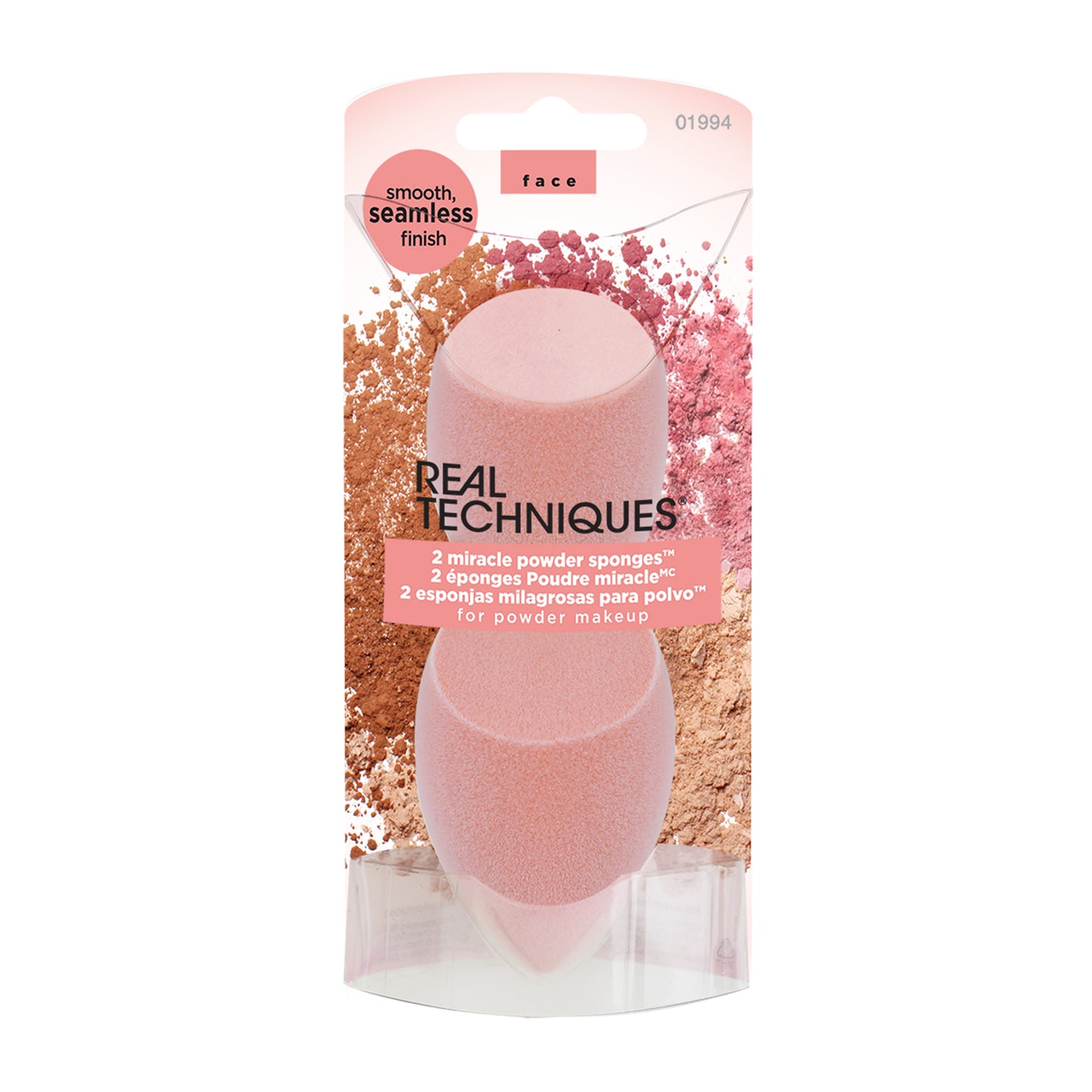 Real Techniques New Foam Technology Miracle Powder Sponge for Even Powder Application, 2 Pack