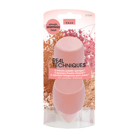 Real Techniques New Foam Technology Miracle Powder Sponge for Even Powder Application, 2 Pack