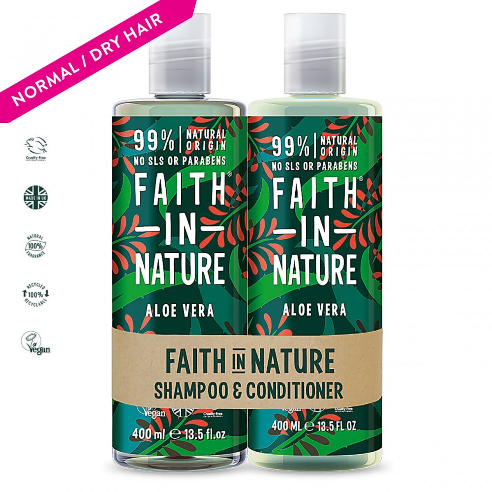 Faith in Nature Organic Aloe Vera Natural Hair Care 400ml Shampoo & 400ml Conditioner Duo