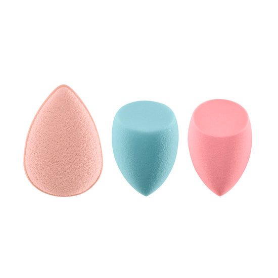 Real Techniques Sponge+ Beauty Makeup Blenders for Facial Cleanser, Foundation and Setting Powder, Probiotic infused (3 Piece Kit)