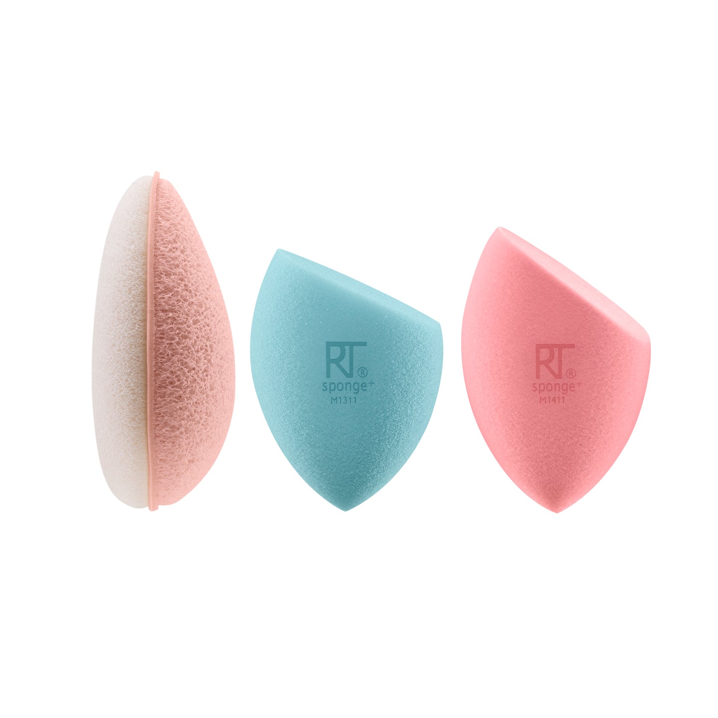 Real Techniques Sponge+ Beauty Makeup Blenders for Facial Cleanser, Foundation and Setting Powder, Probiotic infused (3 Piece Kit)