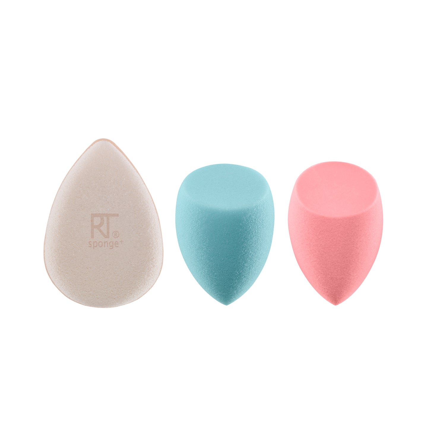 Real Techniques Sponge+ Beauty Makeup Blenders for Facial Cleanser, Foundation and Setting Powder, Probiotic infused (3 Piece Kit)