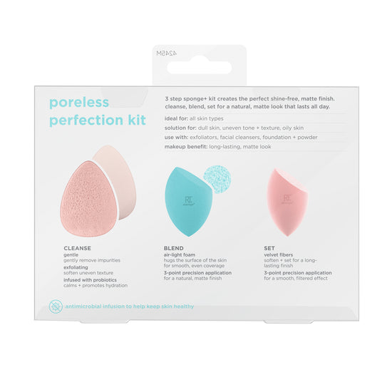 Real Techniques Sponge+ Beauty Makeup Blenders for Facial Cleanser, Foundation and Setting Powder, Probiotic infused (3 Piece Kit)