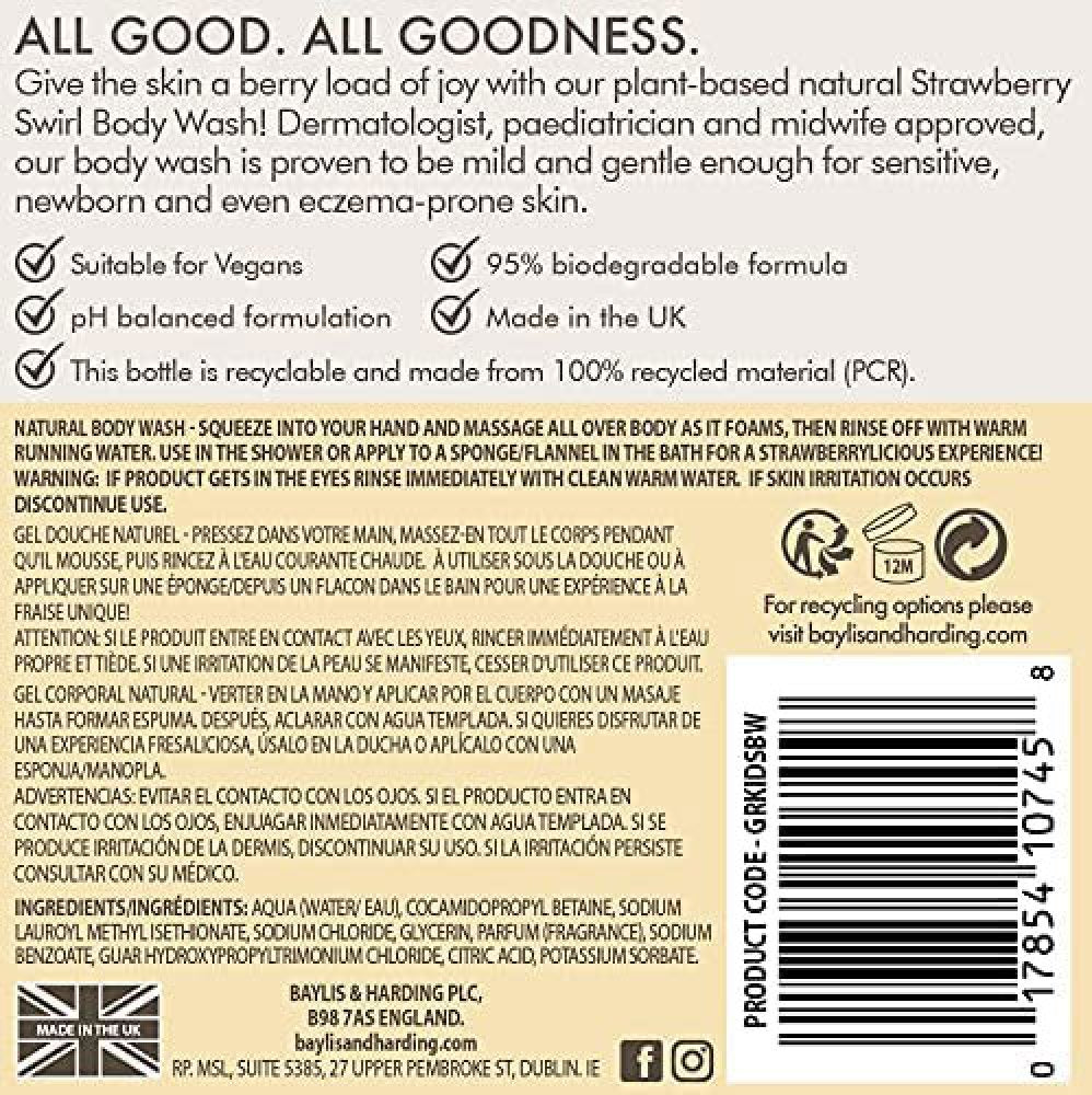 Baylis and Harding Goodness Kids Strawberry Swirl Natural Body Wash, 500ml