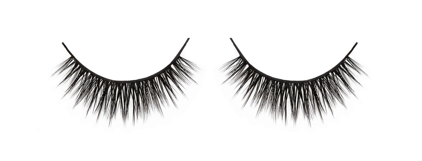  Pair of Ardell Aqua Lash 340 faux lashes side by side featuring its black water-activated lash band & round silhouette