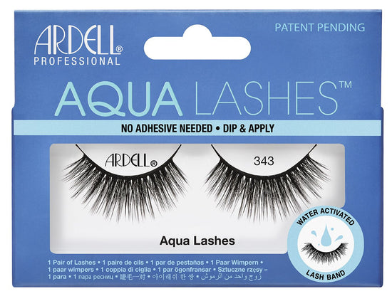  Front view of an Ardell Aqua Lash 343 false lashes set in complete retail wall hook packaging