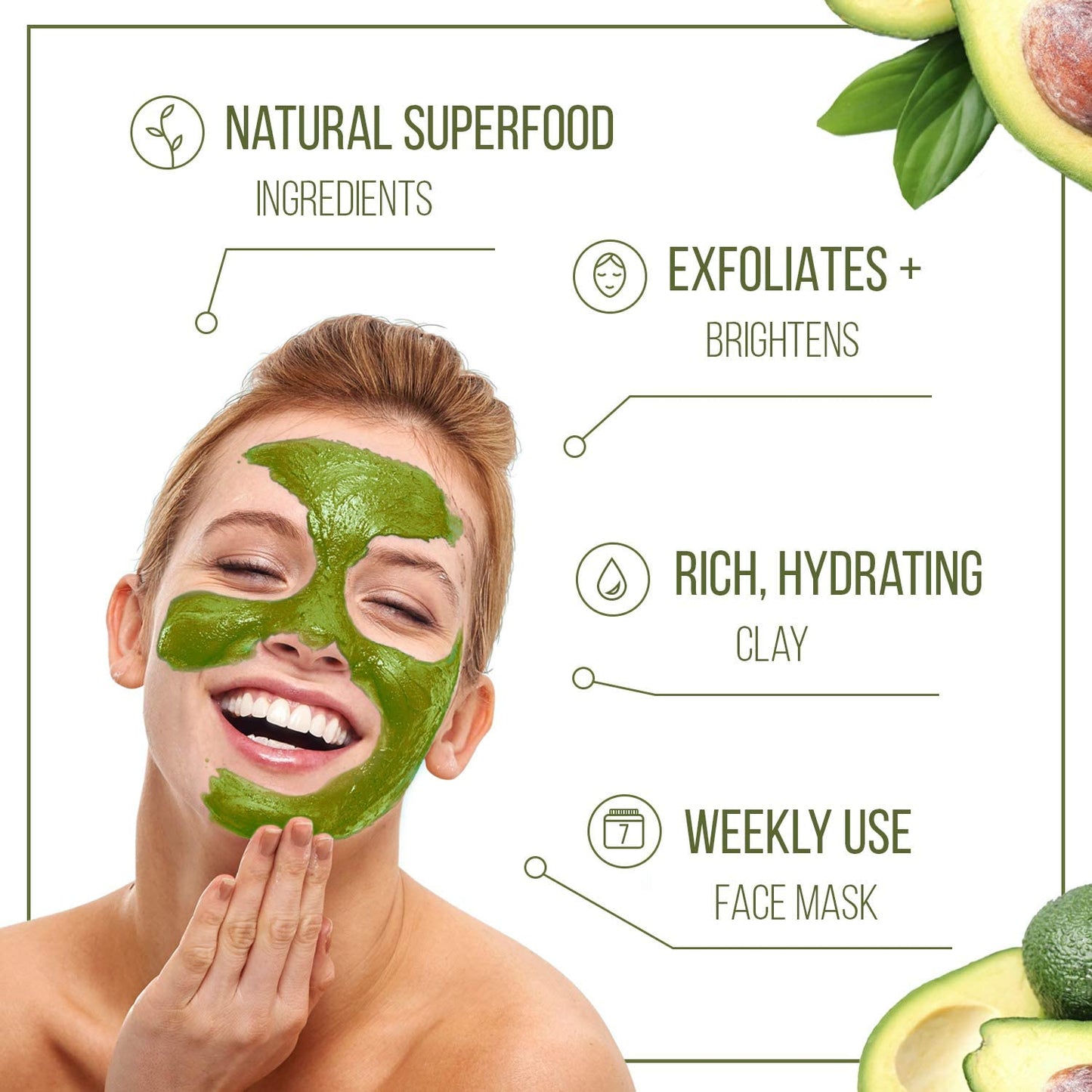  7th Heaven Superfood Avocado Clay Face Mask with Exfoliating Walnut and Hydrating Avocado for a Deep Pore Cleanse to Brighten Skin - Ideal for All Skin Types