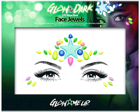 Glow in the Dark Face Jewels Stickers - Halloween temporary tattoo face gems - Luminous glow Face Gems - great with fake blood, glowsticks, glow in the dark face paint, uv face paint