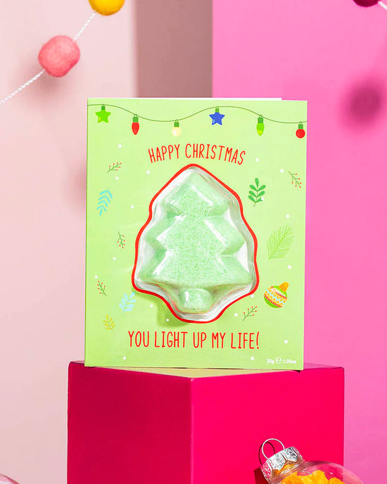 Bubble T Cosmetics Xmas Tree Mint Choc Chip Bath Bomb Christmas Card 50g