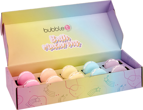 Bubble T Rainbow Tea Mini Macaron Bath Bomb Fizzer Gift Set (10 x 50g)