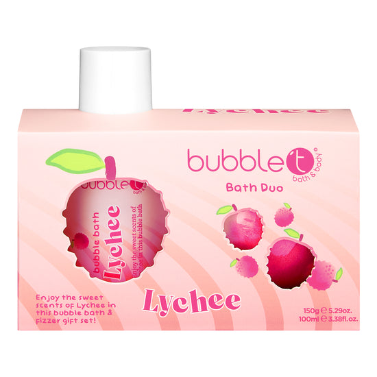 Bubble T Lychee Bath Bomb Fizzer & Bubble Bath Duo Gift Set