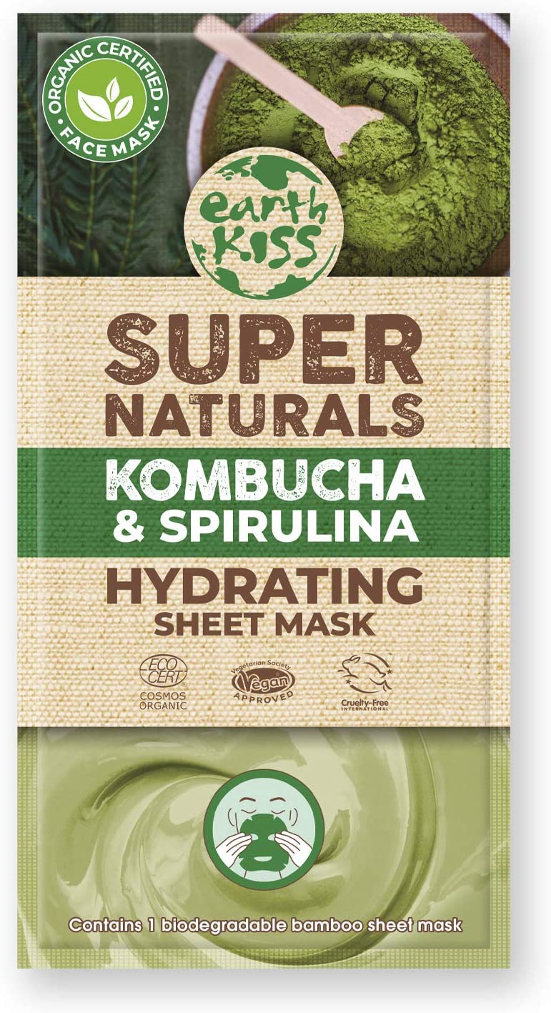 Earth Kiss Super Naturals Hydrating Kombucha and Spirulina Sheet Mask to Minimise the Appearance of Pores, Tone your Complexion and Hydrate Thirsty Skin