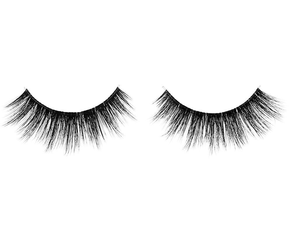 A pair of Ardell Fauxmink 854 showing its uneven lash lengths and feathery features