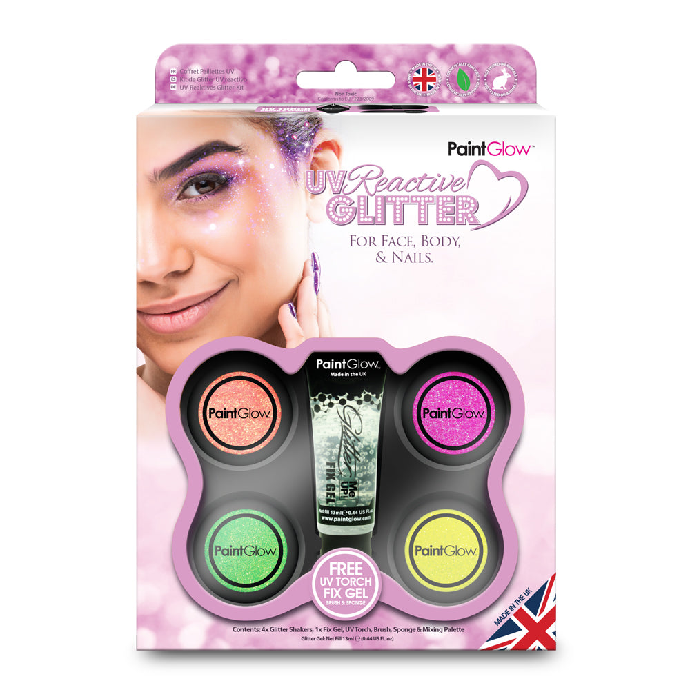 PaintGlow UV Reactive Glitter Boxset for Face, Body and Nails