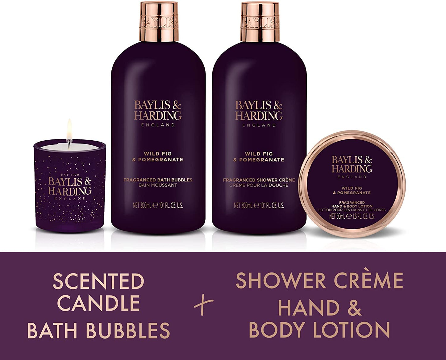 Baylis & Harding Limited Edition Wild Fig & Pomegranate Luxury Candlelit Bathtime Gift Set - Vegan Friendly