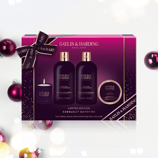 Baylis & Harding Limited Edition Wild Fig & Pomegranate Luxury Candlelit Bathtime Gift Set - Vegan Friendly