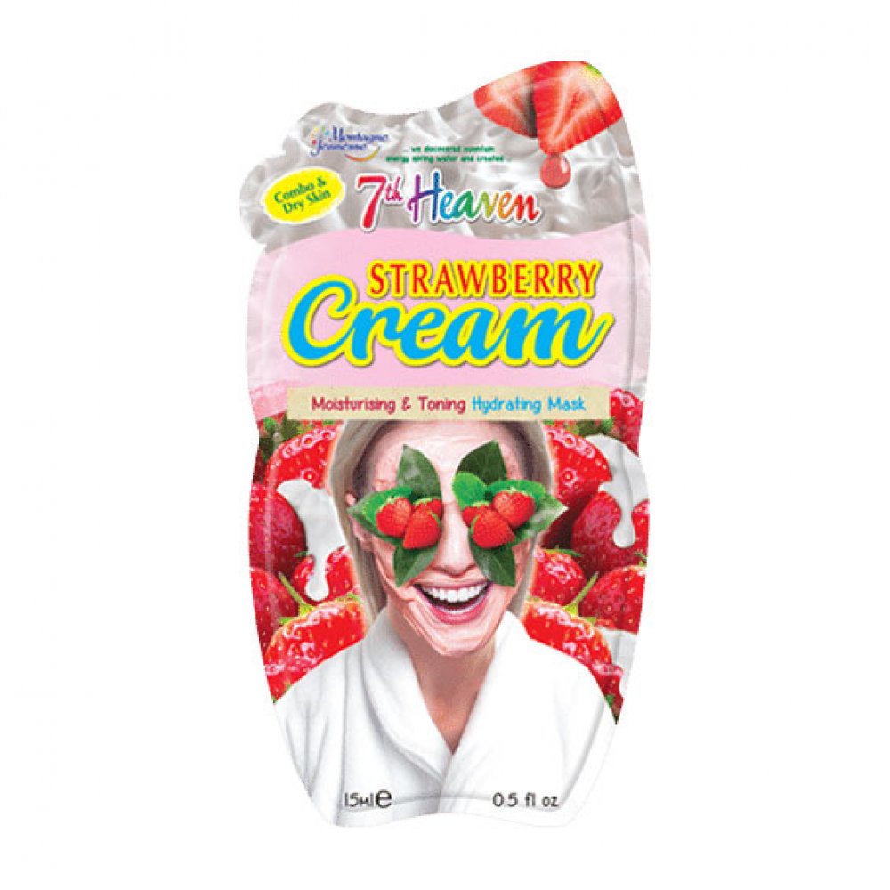 7th Heaven Strawberry Cream Hydrating Mask with Pulped Strawberries and Juiced Aloe Vera to Moisturise and Tone Skin - Ideal for Dry and Combination Skin