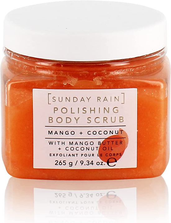 Sunday Rain Polishing Body Scrub for Extra Smooth & Soft Skin, Vegan and Cruelty-Free, Tropical Mango Butter and Coconut Oil, 265g