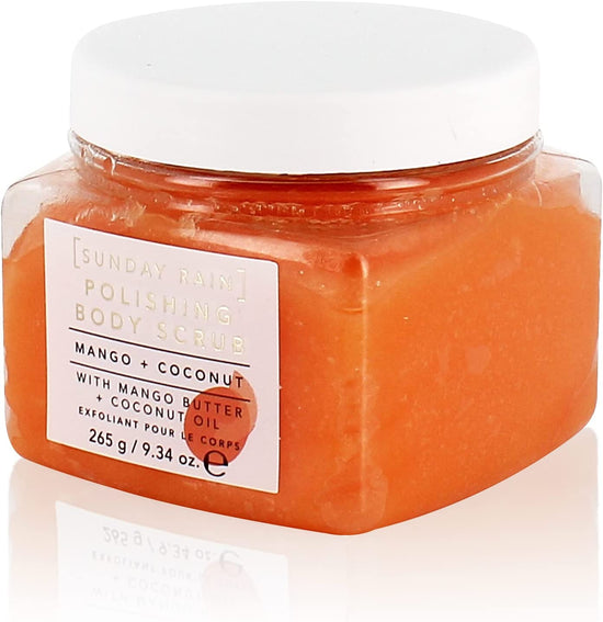 Sunday Rain Polishing Body Scrub for Extra Smooth & Soft Skin, Vegan and Cruelty-Free, Tropical Mango Butter and Coconut Oil, 265g