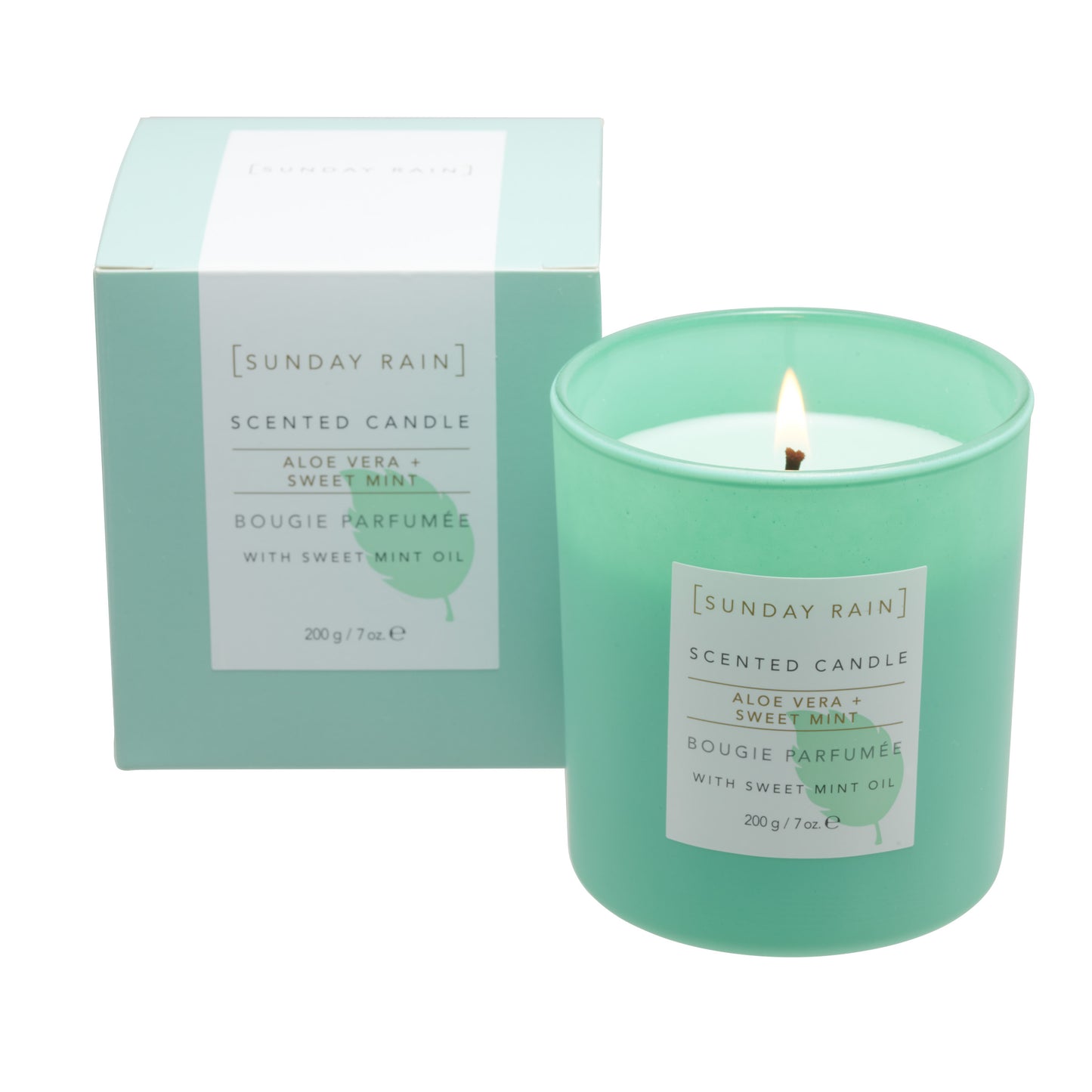Sunday Rain Aloe Vera & Sweet Mint Soy Candle, with Aromatherapy Oils, Up to 40 Hours Burn Time, Refreshing & Calming Fragrance, 265g